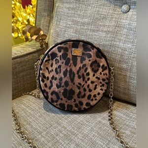 Dolce & Gabbana Glam Leopard Print Circle Crossbody Round Chain Bag